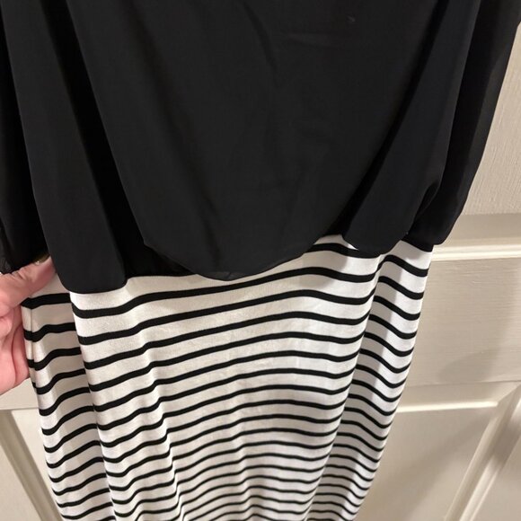 Venus Women's Black/White Striped Sleeveless Dress with Layered Top ~ Medium - Picture 2 of 4